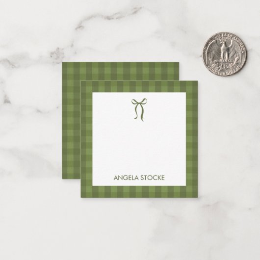 Carte De Correspondance Personalized Name Green Bow (Devant/Arrière en situation)