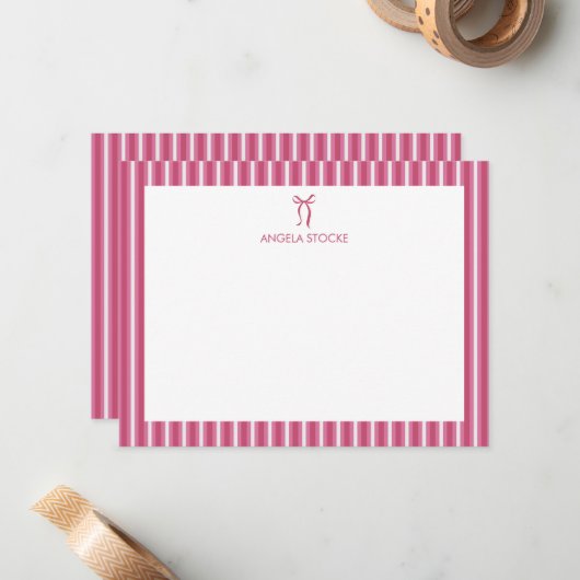 Carte De Correspondance Personalized Name Pink Bow (Devant/Arrière en situation)