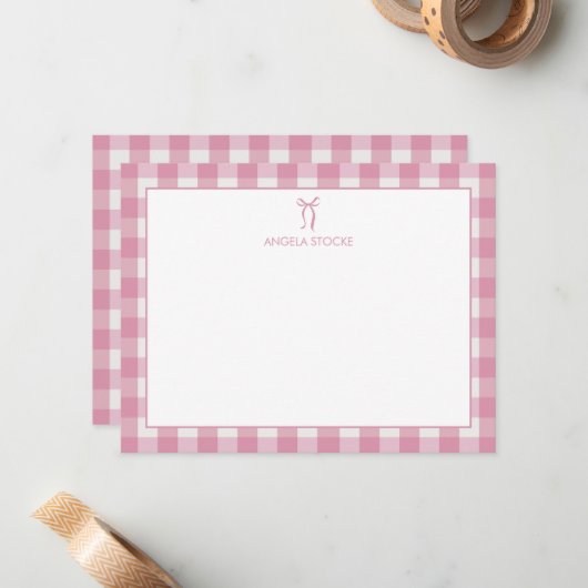 Carte De Correspondance Personalized Name Pink Bow (Devant/Arrière en situation)