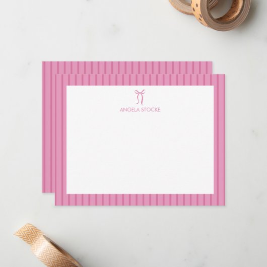 Carte De Correspondance Personalized Name Pink Bow (Devant/Arrière en situation)