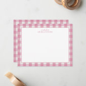 Carte De Correspondance Personalized Name Pink Gingham (Devant/Arrière en situation)