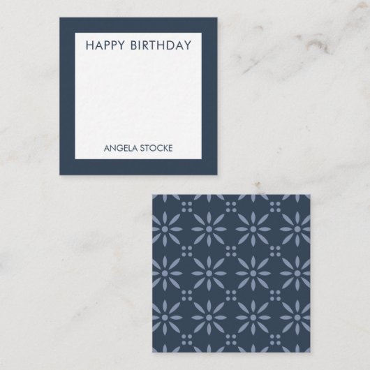 Carte De Correspondance Personalized Navy Blue Retro Flower (Devant / Derrière)
