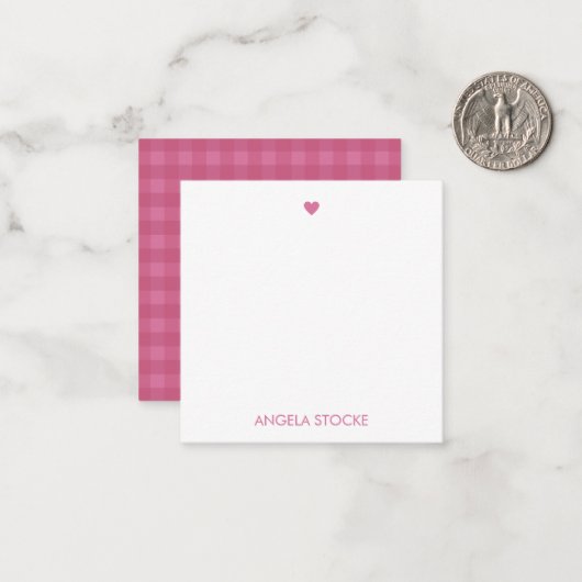 Carte De Correspondance Personalized Pink Gingham (Devant/Arrière en situation)