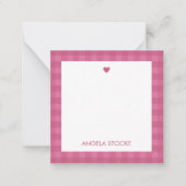 Carte De Correspondance Personalized Pink Gingham Note Card (Devant)