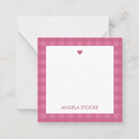 Carte De Correspondance Personalized Pink Gingham Note Card (Devant)