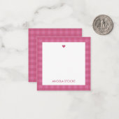 Carte De Correspondance Personalized Pink Gingham Note Card (Devant/Arrière en situation)