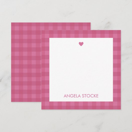Carte De Correspondance Personalized Pink Gingham Note Card (Devant / Derrière)