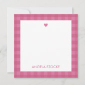 Carte De Correspondance Personalized Pink Gingham Note Card (Devant)
