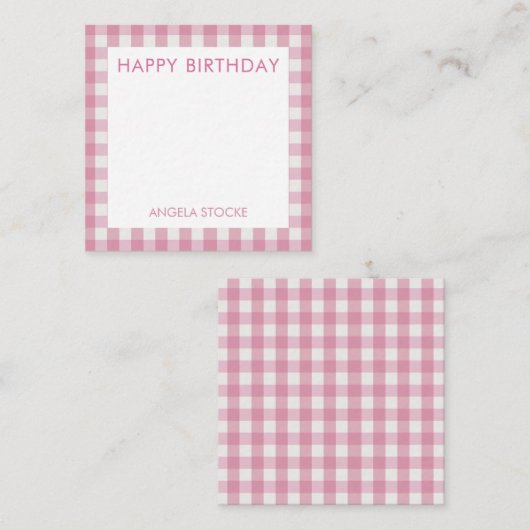 Carte De Correspondance Personalized Pink White Gingham (Devant / Derrière)