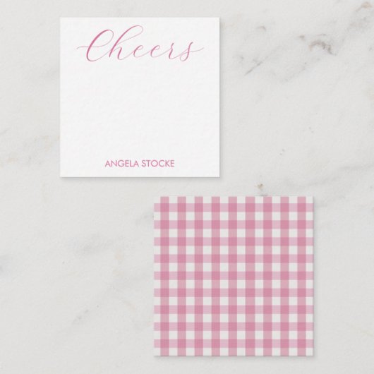 Carte De Correspondance Personalized Pink White Gingham (Devant / Derrière)