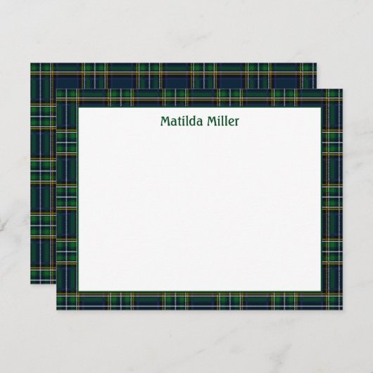 Carte De Correspondance Personalized Tartan Note Card with Plaid Backgroun (Devant / Derrière)
