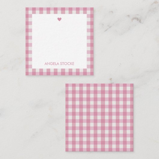Carte De Correspondance Personalized White Pink Gingham (Devant / Derrière)