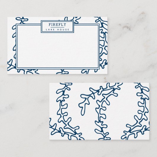 Carte De Correspondance Personnalisé, élégant Motif d'algues bleues Indigo (Devant / Derrière)