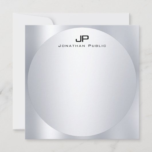 Carte De Correspondance Personnalisé Faux Monogramme Argent Simple Élégant (Devant)