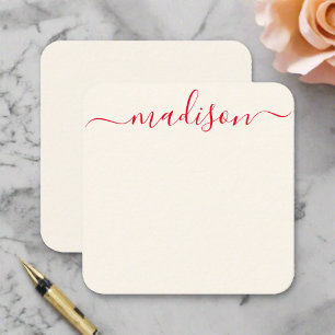 Carte De Correspondance Personnalisé Nom Red Typography Girin Feminine