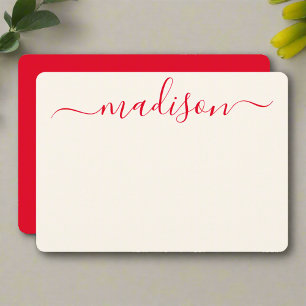 Carte De Correspondance Personnalisé Stylish Red Typography Girly Nom init