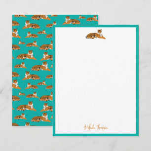 Carte De Correspondance Personnaliser Écriture de Tigre de Jungle Orange T