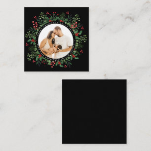 Carte De Correspondance Personnaliser la photo de Noël avec la verdure bot
