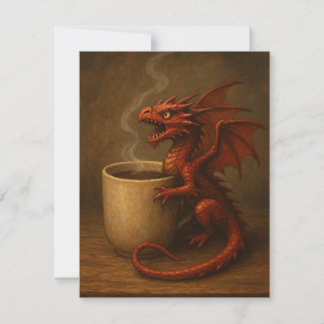 Carte De Correspondance Petit dragon de café serrant une tasse amusante ar