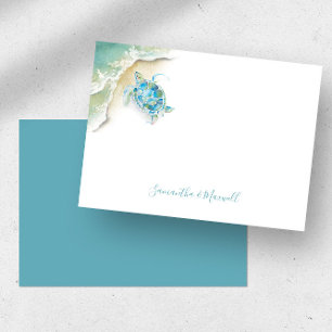 Carte De Correspondance Petite tortue de mer Océan Aquarelle personnalisée