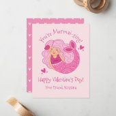 Carte De Correspondance Petites filles roses Valentine Mermaid (Devant/Arrière en situation)