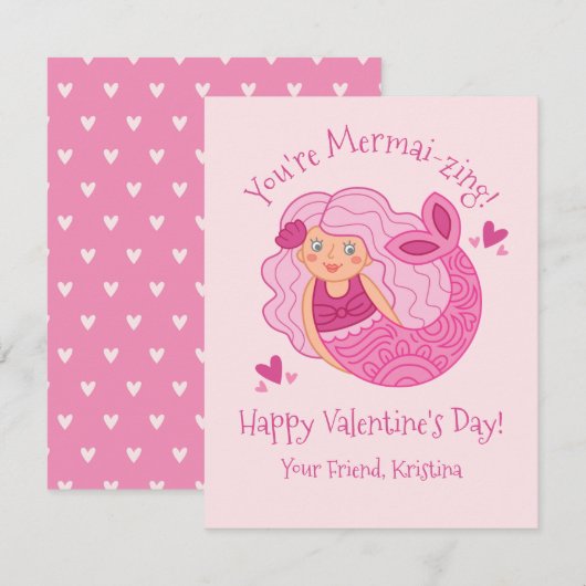 Carte De Correspondance Petites filles roses Valentine Mermaid (Devant / Derrière)