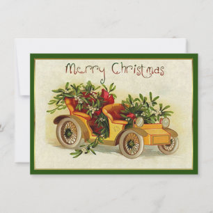 Carte De Correspondance Peu de Noël vintage jaune de voiture