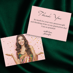 Carte De Correspondance photo de remise des diplômes minimal rose merci