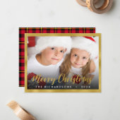 Carte De Correspondance Photo famille Noël Or Fhuile Script Vacances (Devant/Arrière en situation)