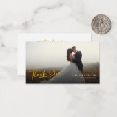 Carte De Correspondance Photo Faux Merci Mariage Lettré Or (Devant/Arrière en situation)