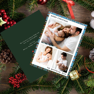 Carte De Correspondance Photos de famille Baies Fêtes de Noël Tartan