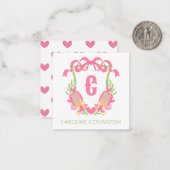 Carte De Correspondance Pickleball rose et vert Paddle Monogram Crest Cade (Devant/Arrière en situation)