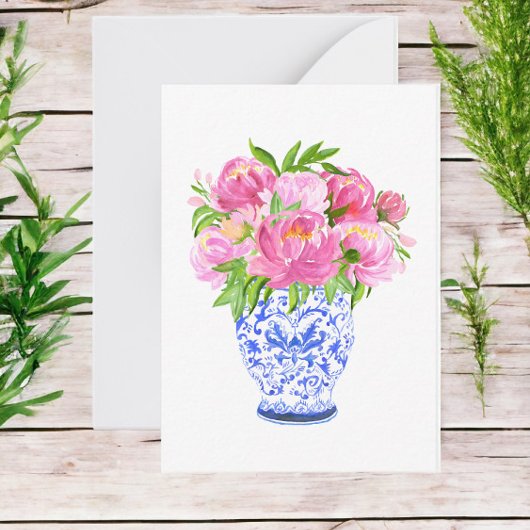 Carte De Correspondance Pies roses Chinoiserie Vase