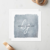 Carte De Correspondance Pinceau gris bleu monogramme peint (Devant/Arrière en situation)