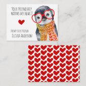 Carte De Correspondance Pingouin mignon en lunettes Valentines de classe E (Devant / Derrière)