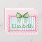 Carte De Correspondance Pink and Blue Frame With Green Gingham Bow (Devant / Derrière)