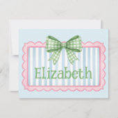 Carte De Correspondance Pink and Blue Frame With Green Gingham Bow (Devant)