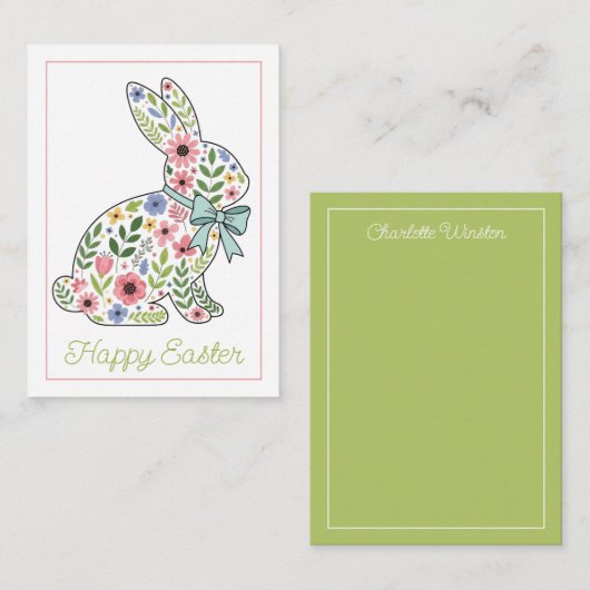 Carte De Correspondance Pink and Blue Wildflower Easter Rabbit (Devant / Derrière)