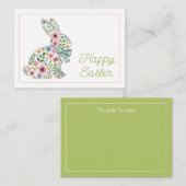 Carte De Correspondance Pink and Blue Wildflower Easter Rabbit (Devant / Derrière)