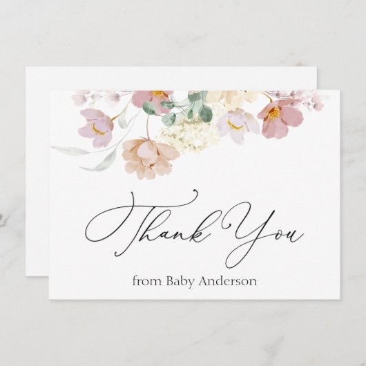 Carte De Correspondance Pink Blooms Douche Merci Note Card (Devant / Derrière)