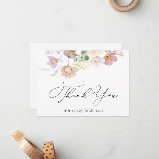 Carte De Correspondance Pink Blooms Douche Merci Note Card (Devant/Arrière en situation)