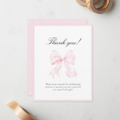 Carte De Correspondance Pink Bow Baby Shower Thank You Note Card (Devant/Arrière en situation)
