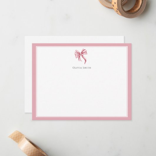Carte De Correspondance Pink Bow Coquette Personalized (Devant/Arrière en situation)