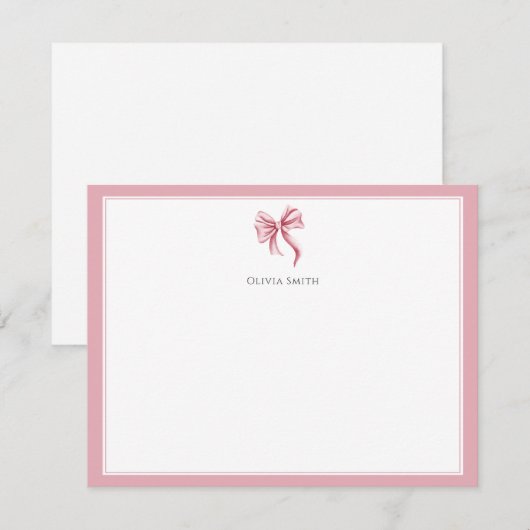 Carte De Correspondance Pink Bow Coquette Personalized (Devant / Derrière)