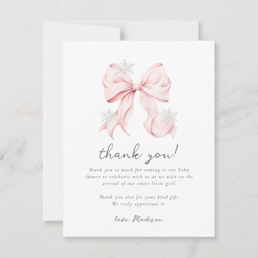 Carte De Correspondance Pink Bow Winter Snowflake Baby Shower (Devant)