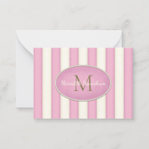 Carte De Correspondance Pink & Crème Stripes Bronze Monogramme Personnalis