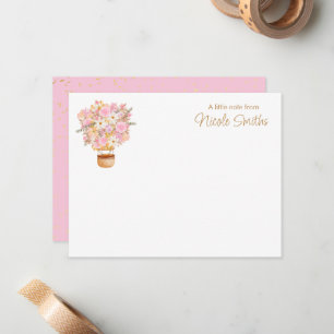 Carte De Correspondance Pink Floral Hot Air Balloon Papeterie personnelle