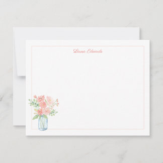 Carte De Correspondance Pink Floral Mason Jar Border Personalized