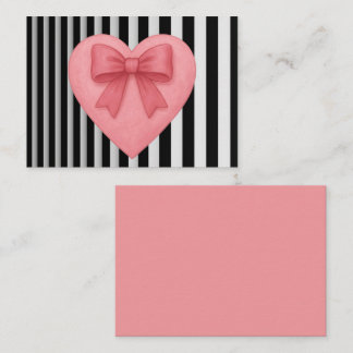 Carte De Correspondance Pink heart with bow black&white striped background