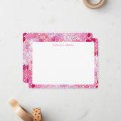 Carte De Correspondance Pink Mosaic Girly Cute Personalized Name Note Card (Devant/Arrière en situation)